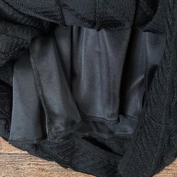 M by Missoni Open Knit V-Neck Dress Cropped Sleeves Solid Black Size XS 0 2 4 - Picture 6 of 15